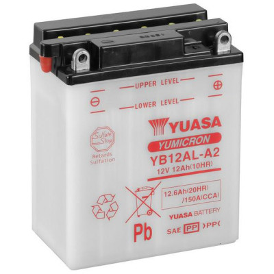 motobaterie 12V, YB12AL-A2, 12,6Ah, 150A, konvenční YUMICRON 134x80x160, YUASA originál (vč. balení elektrolytu)