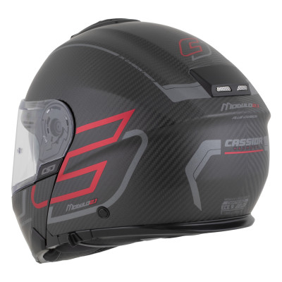 přilba Modulo 2.1 Plus Carbon, CASSIDA (carbon matná/červená metalická/reflexní stříbrná/černá) 2026