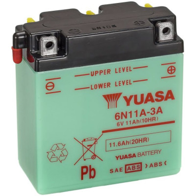 motobaterie 6V, 6N11A-3A, 11,6Ah, konvenční 122x62x131, YUASA originál (vč. balení elektrolytu)