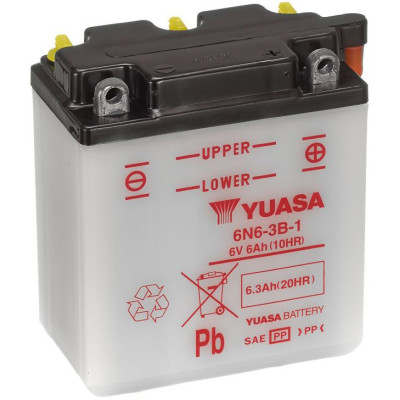 motobaterie 6V, 6N6-3B-1, 6,3Ah, konvenční 99x57x111, YUASA originál (vč. balení elektrolytu)