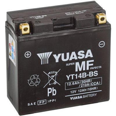 motobaterie 12V, YT14B-BS, 12,6Ah, 210A, bezúdržbová MF AGM 150x70x145, YUASA originál (vč. balení elektrolytu)