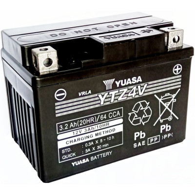 motobaterie 12V, YTZ4V, 3,2Ah, 64A, bezúdržbová SUPER MF AGM 113x70x85, YUASA originál (vč. balení elektrolytu)