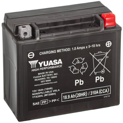 motobaterie 12V, YTX20HL, 18,9Ah, 310A, bezúdržbová SUPER MF AGM 175x87x155, YUASA originál (aktivovaná ve výrobě)