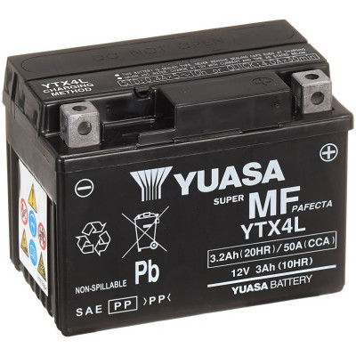motobaterie 12V, YTX4L, 3,2Ah, 50A, bezúdržbová MF AGM 114x71x86, YUASA originál (aktivovaná ve výrobě)