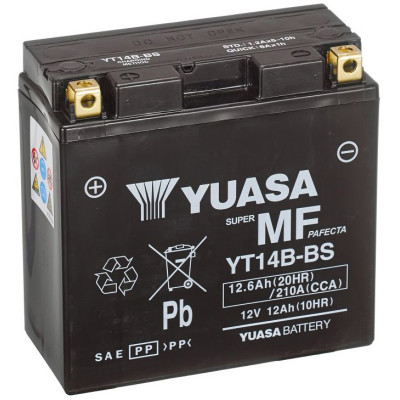 motobaterie 12V, YT14B, 12,6Ah, 210A, bezúdržbová MF AGM 150x70x145, YUASA originál (aktivovaná ve výrobě)