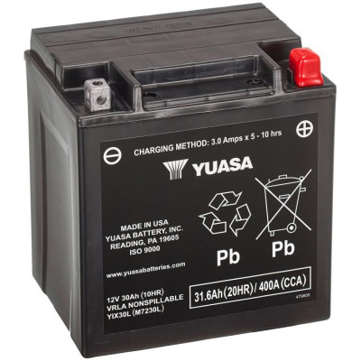 motobaterie 12V, YIX30L, 31,6Ah, 400A, bezúdržbová SUPER MF AGM 166x126x175, YUASA originál (aktivovaná ve výrobě)