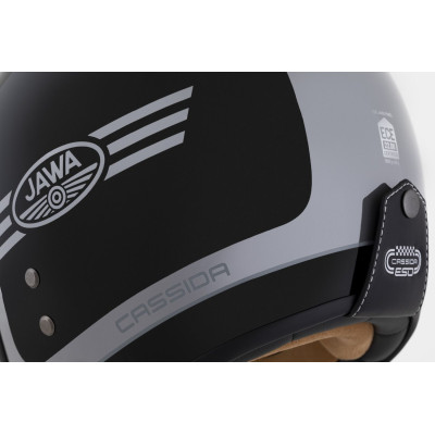 Otevřená přilba Eso Jawa Panel, CASSIDA (černá perleť/antracit/stříbrná) 2025