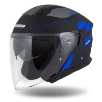 Otevřená přilba Jet Tech RoxoR, CASSIDA (černá matná/modrá/šedá/bílá)