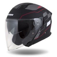 Otevřená přilba Jet Tech RoxoR, CASSIDA (černá matná/bílá/červená/šedá)
