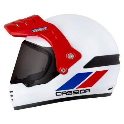 Enduro přilba FormX FlatOut, CASSIDA (bílá/modrá/červená/červený kšilt) 2025