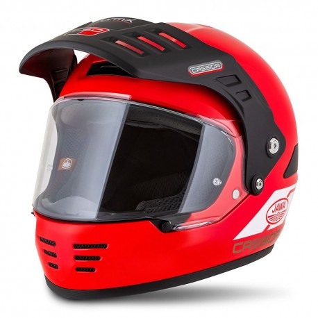 Enduro přilba FormX Jawa RotaX, CASSIDA (červená/bílá/zlatá/černý matný kšilt) 2025
