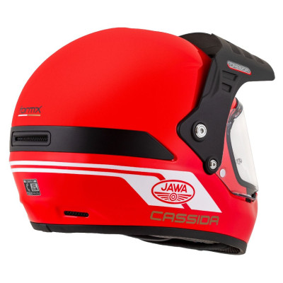 Enduro přilba FormX Jawa RotaX, CASSIDA (červená/bílá/zlatá/černý matný kšilt) 2025