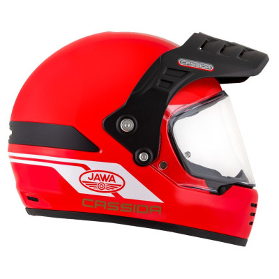 Enduro přilba FormX Jawa RotaX, CASSIDA (červená/bílá/zlatá/černý matný kšilt) 2025
