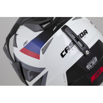 Enduro přilba Tour 2.0 X-tra, CASSIDA (bílá/modrá/červená/černá/černý matný kšilt, plexi s přípravou pro Pinlock) 2025