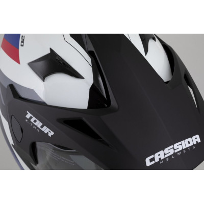 Enduro přilba Tour 2.0 X-tra, CASSIDA (bílá/modrá/červená/černá/černý matný kšilt, plexi s přípravou pro Pinlock) 2025
