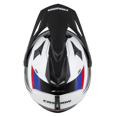 Enduro přilba Tour 2.0 X-tra, CASSIDA (bílá/modrá/červená/černá/černý matný kšilt, plexi s přípravou pro Pinlock) 2025