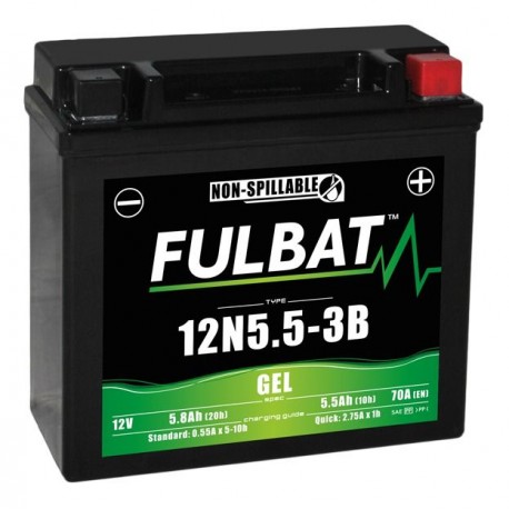 Motobaterie 12V, 12N5.5-3B GEL, 12V, 5.5Ah, 70A, bezúdržbová GEL technologie 135x60x130 FULBAT (aktivovaná ve výrobě)