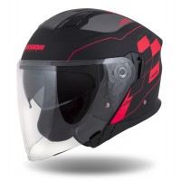 přilba Jet Tech RoxoR, CASSIDA (černá matná/červená fluo/šedá)
