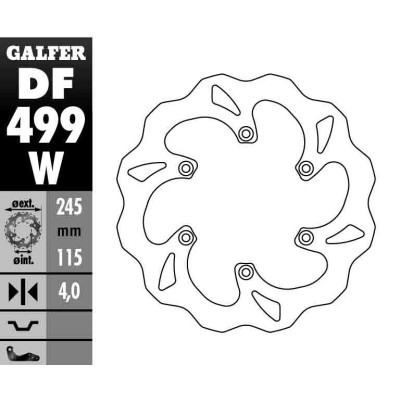 Zadní brzdový kotouč YAMAHA YZ 125/250 '02-'17, YZF/WRF 250/426/450 '02-'15 WAVE (245X115X4MM), GALFER