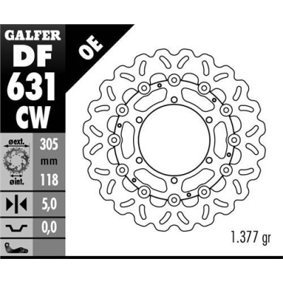 Přední brzdový kotouč BMW K100/K1100/R850/R1100 (305X118X5) WAVE, GALFER