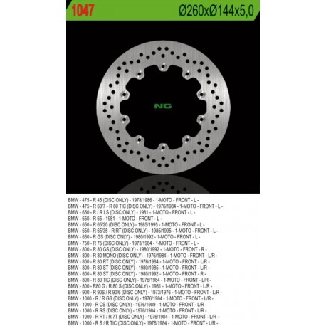 Přední brzdový kotouč BMW R45/60/65/75/80/90/100 (260X144X5) 10 montážních děr, NG