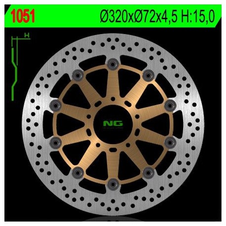 Přední brzdový kotouč DUCATI 749/848/999/1000/1100 '02-17 (320X72X4,5MM) (5X8,5MM) plovoucí, NG