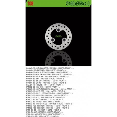 Přední brzdový kotouč CAGIVA/HONDA/KYMCO/SYM (160X58X4) (3X10,5MM), NG