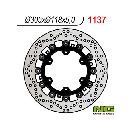 Přední brzdový kotouč BMW K1100LT/RS '89-00, R1100GS/R '93-94, R1100R/RT/RS '92-01 (305x118x5MM) (6X9,0MM) plovoucí, NG