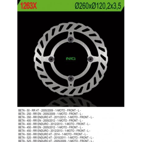 NG přední brzdový kotouč BETA 50/350/400/450/498/500 RR ENDURO (260X120,2X3,5) (4X8,5MM) WAVE, 4 mont. otvory
