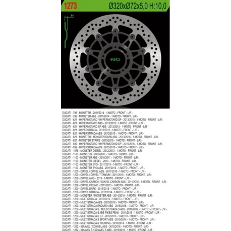 NG přední brzdový kotouč DUCATI 796/821/1078/1100/1200 '11-'16 (320X72X5) (5X8,5MM)