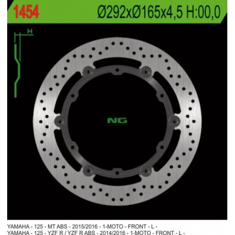 NG přední brzdový kotouč YAMAHA YZF 125R ABS '14-'20, MT 125 ABS '15-'20 plovoucí (292X165X4,5MM) (6X8,5MM)