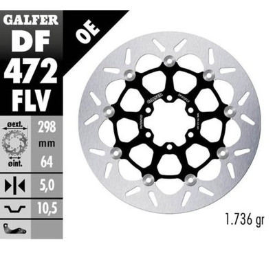 Přední/zadní brzdový kotouč APRILIA CAGIVA INDIAN MOTO MORINI VICTORY YAMAHA (298X64X5) (FLOATING), GALFER