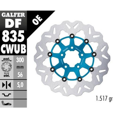 Přední brzdový kotouč HARLEY-DAVIDSON (300X56X5) plovoucí (modrý), GALFER