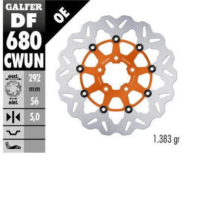 Přední brzdový kotouč HARLEY-DAVIDSON (292X56X5) (WAVE) plovoucí (oranžový), GALFER