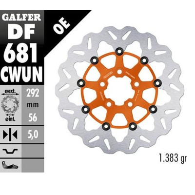 Zadní brzdový kotouč HARLEY-DAVIDSON (292X56X5) (WAVE) plovoucí, oranžový, GALFER