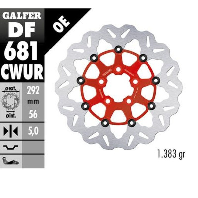 Zadní brzdový kotouč HARLEY-DAVIDSON (292X56X5) (WAVE) plovoucí, červený, GALFER