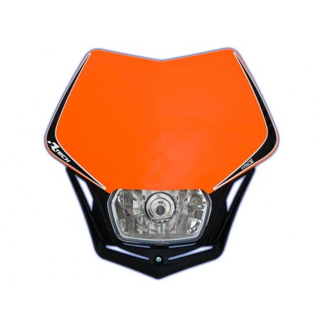 Přední enduro maska se světlem RTECH V-Face oranžová-černá