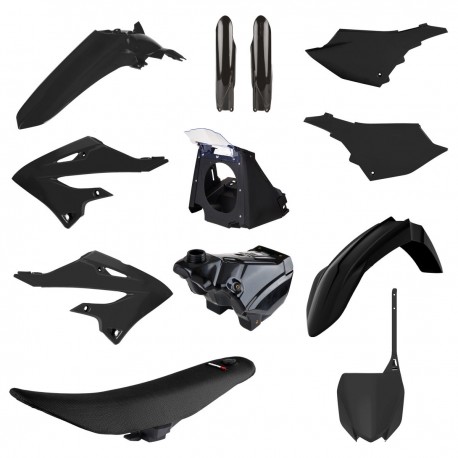 Sada plastů YAMAHA YZ 125/250 '02-'21, (RESTYLING na model 2022), v sadě nádrž, sedadlo a airbox (černá),POLISPORT