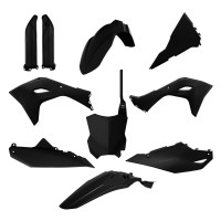 Sada plastů (FULL KIT) KAWASAKI KXF 450 '24-'25, v sadě přední tabulka a kryty tlumičů (černá),POLISPORT