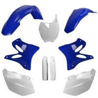 Sada plastů (FULL KIT) YAMAHA YZ 125/250 '06-'07, v sadě přední tabulka a kryty tlumičů (OEM modrá/bílá), POLISPORT