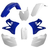Sada plastů (FULL KIT) YAMAHA YZ 125/250 '08-'14, v sadě přední tabulka a kryty tlumičů (OEM modrá/bílá), POLISPORT