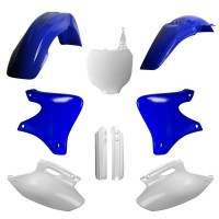 Sada plastů (FULL KIT) YAMAHA YZ 250 F '01-'02, v sadě přední tabulka a kryty tlumičů (OEM modrá/bílá), POLISPORT