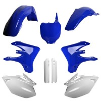 Sada plastů (FULL KIT) YAMAHA YZ 250 F '03-'04 YZ 450F '03-'04, v sadě přední tabulka a kryty tlumičů (OEM modrá/bílá), POLISPOR