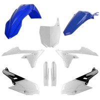 Sada plastů (FULL KIT) YAMAHA YZ 250 F '14-'18 YZ 450 F '14-'17, v sadě přední tabulka a kryty tlumičů (OEM modrá/bílá),POLISPOR