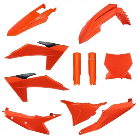 Sada plastů (FULL KIT) KTM SX/SX-F/XC/XC-F '23-'24, v sadě přední tabulka a kryty tlumičů (oranžová),POLISPORT
