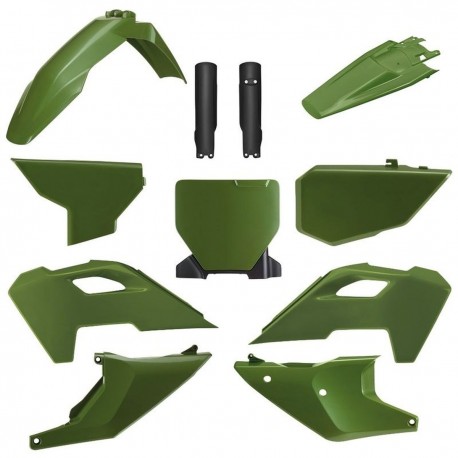 Sada plastů (FULL KIT) HUSQVARNA TC/FC '23-'25, v sadě přední tabulka a kryty tlumičů (zelená),POLISPORT