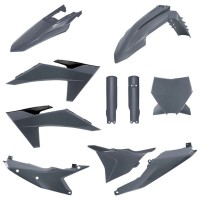Sada plastů (FULL KIT) KTM SX/SX-F/XC/XC-F '23-'24, v sadě přední tabulka a kryty tlumičů (šedá),POLISPORT