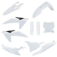 Sada plastů (FULL KIT) KTM SX/SX-F/XC/XC-F '23-'24, v sadě přední tabulka a kryty tlumičů (bílá),POLISPORT