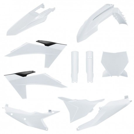 Sada plastů (FULL KIT) KTM SX/SX-F/XC/XC-F '23-'24, v sadě přední tabulka a kryty tlumičů (bílá),POLISPORT