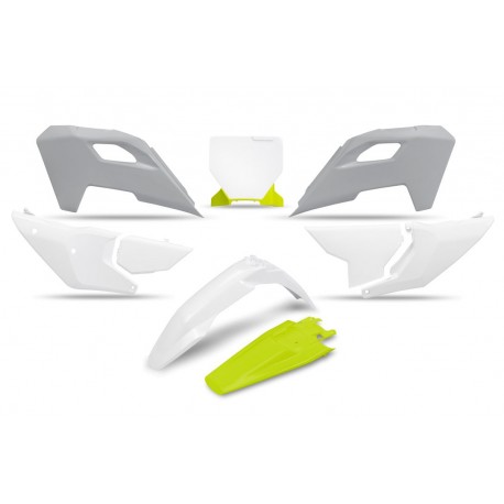 UFO sada plastů HUSQVARNA TC 125 / 250 '23-'24, FC 250 / 350 / 450 '23-'24, FX 350 / 450 '23-'24, TX 300 '24 (bílá/žlutá/šedá)